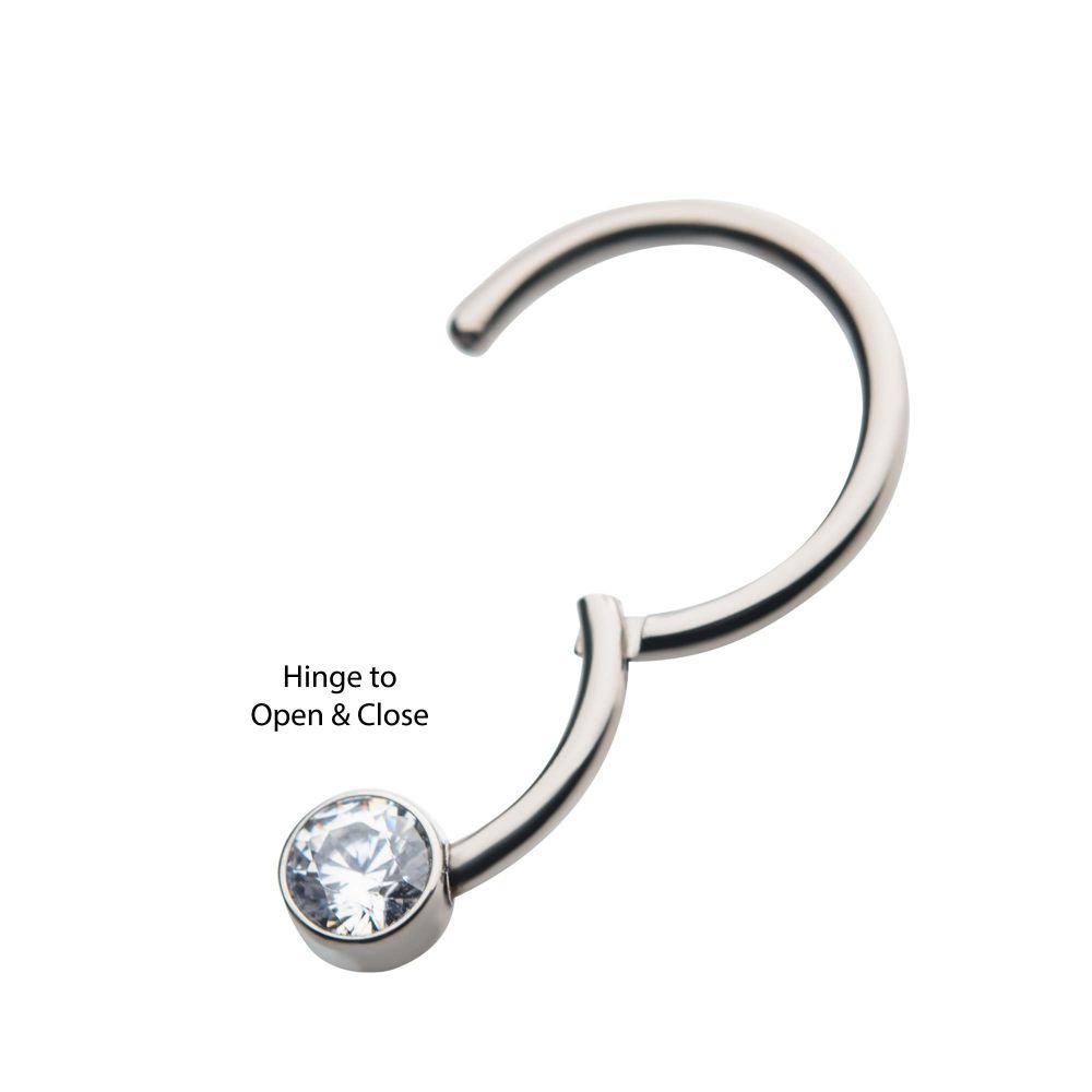 16g Titanium with Bezel Set CZ/Synthetic Opal Flat Back Front Facing Hinged Segment Ring