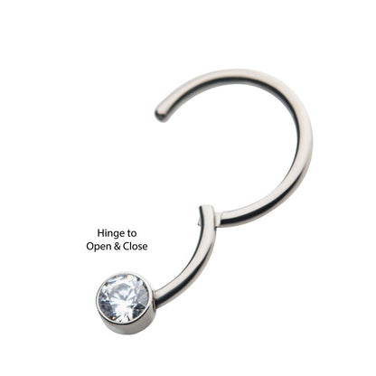 18g Titanium with Bezel Set CZ/Synthetic Opal Flat Back Front Facing Hinged Segment Ring