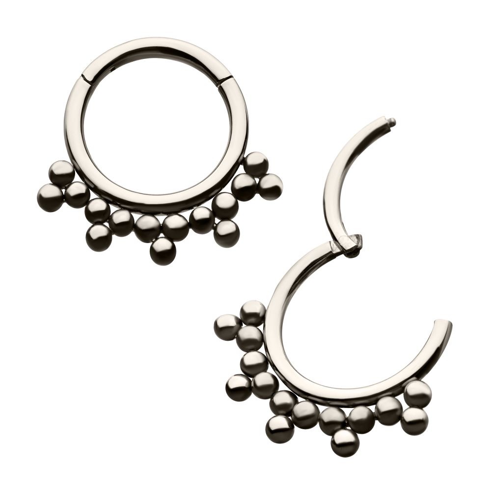 Titanium with 5 Cluster Trio Beads Front Facing Hinged Segment Clicker