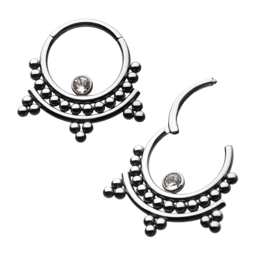 Titanium 1 Bezel Set Gem Gem and Tri-Beads Clusters Hinged Segment Clicker
