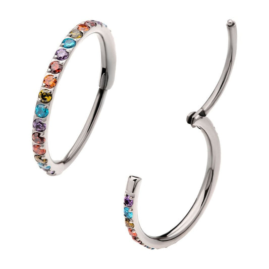 1mm CNC Set Rainbow Eternity CZ Titanium Side Facing Hinged Segment Clicker