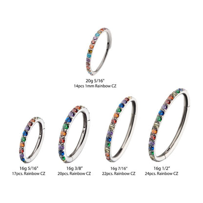 1mm CNC Set Rainbow Eternity CZ Titanium Side Facing Hinged Segment Clicker