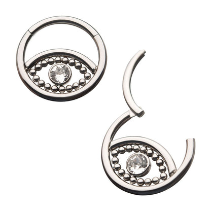 Titanium 18-Beaded Bezel Set Clear CZ Evil Eye Front Facing Hinged Segment Clicker