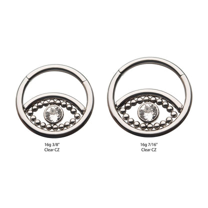 Titanium 18-Beaded Bezel Set Clear CZ Evil Eye Front Facing Hinged Segment Clicker