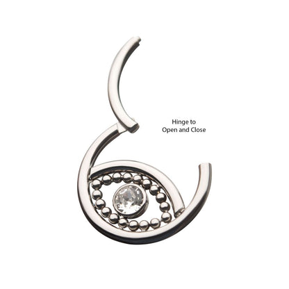 Titanium 18-Beaded Bezel Set Clear CZ Evil Eye Front Facing Hinged Segment Clicker