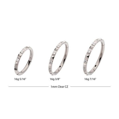 Titanium with Alternating CZ & Pyramid Stud Side Facing Hinged Segment Clicker