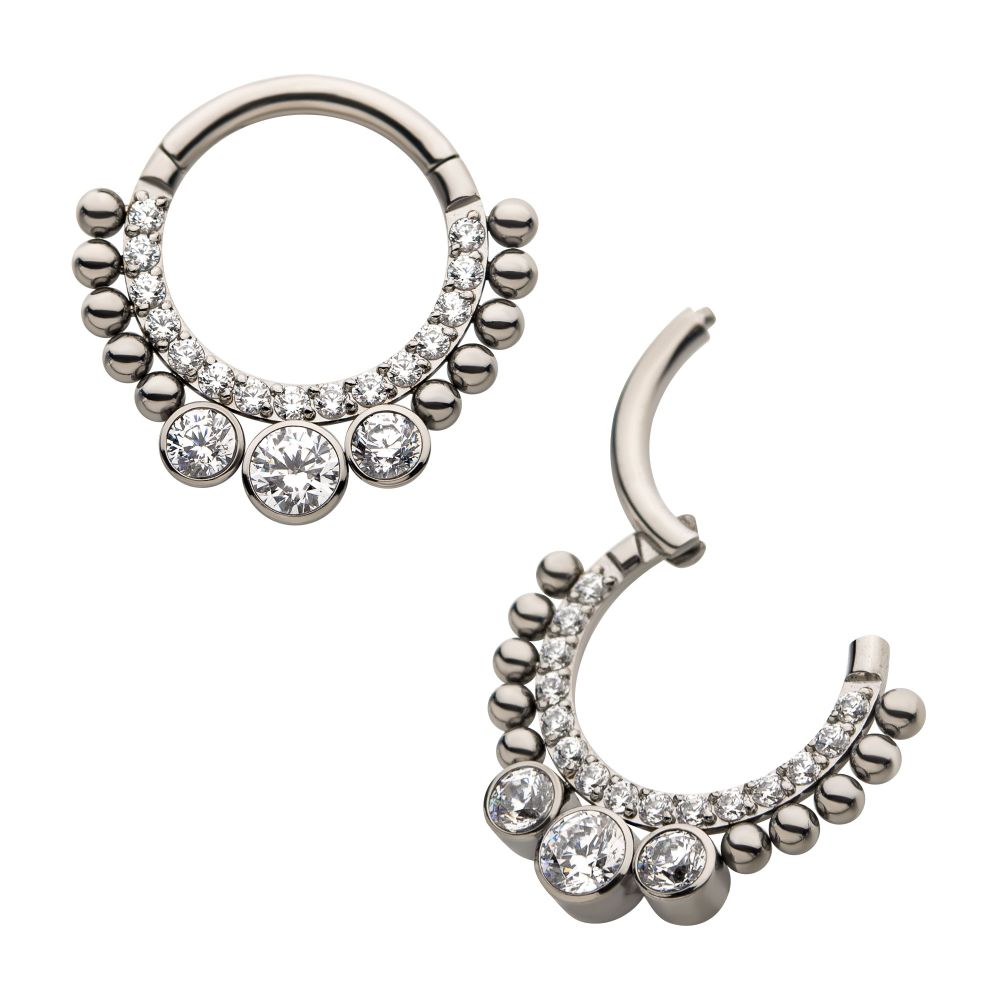 Titanium 10-Beaded Bezel Set Gem Front Facing Hinged Segment Clicker