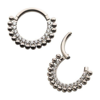 Titanium 16-Beaded Prong Set Clear CZ Front Facing Hinged Segment Clicker
