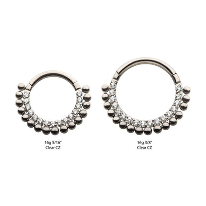 Titanium 16-Beaded Prong Set Clear CZ Front Facing Hinged Segment Clicker