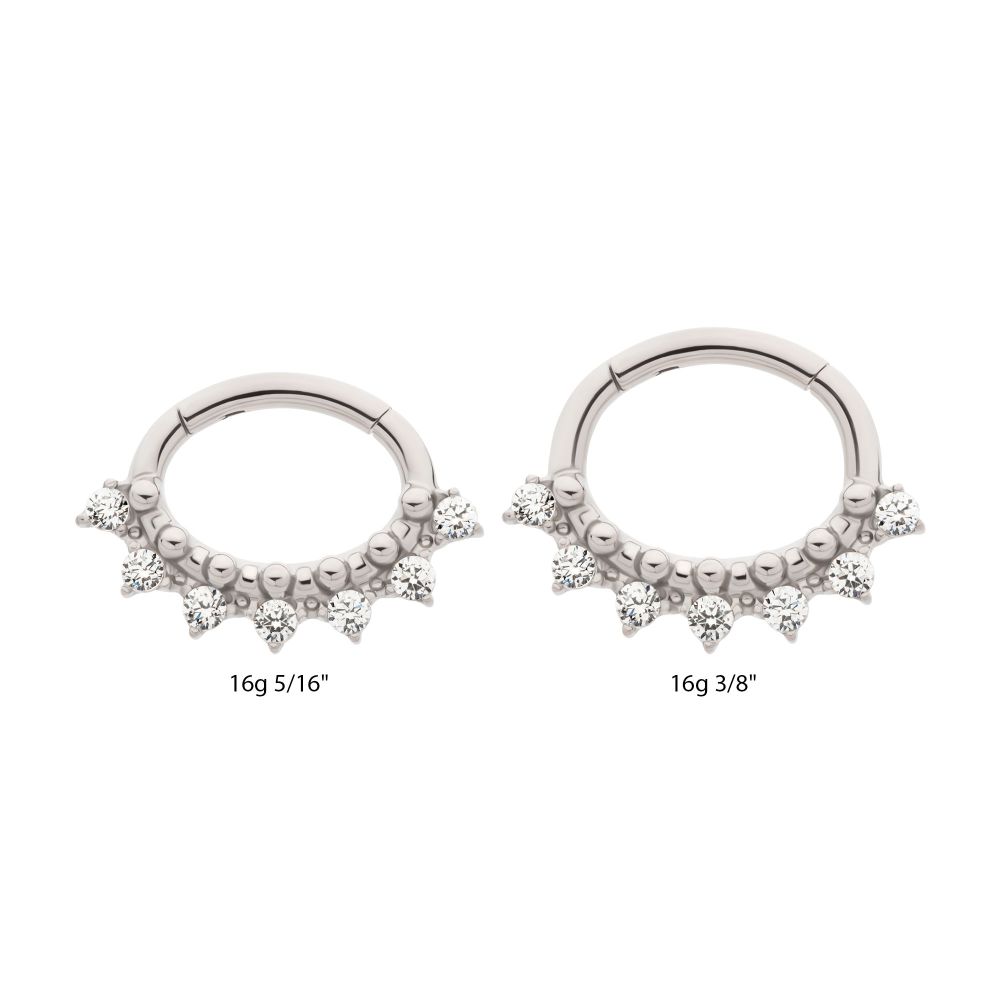 Titanium Clustered Prong Set Round CZ & Beads Oval Shape Front Facing Hinged Segment Clicker