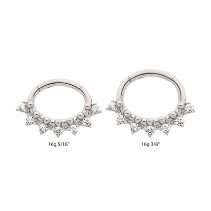 Titanium Clustered Prong Set Round CZ & Beads Oval Shape Front Facing Hinged Segment Clicker