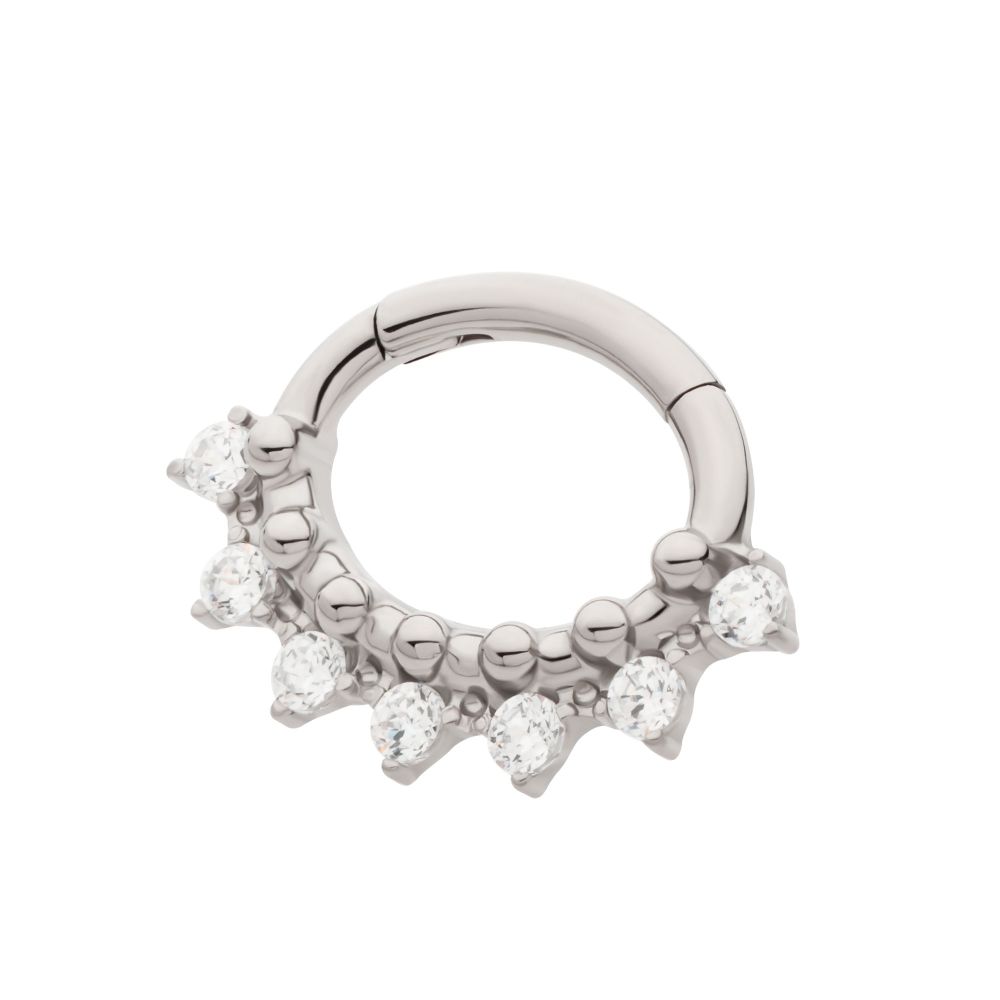 Titanium Clustered Prong Set Round CZ & Beads Oval Shape Front Facing Hinged Segment Clicker