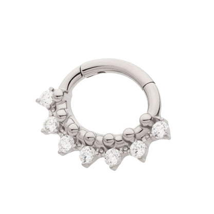 Titanium Clustered Prong Set Round CZ & Beads Oval Shape Front Facing Hinged Segment Clicker