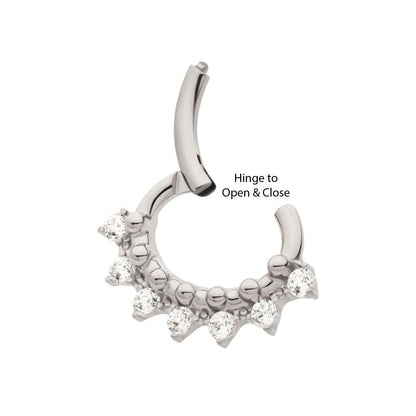 Titanium Clustered Prong Set Round CZ & Beads Oval Shape Front Facing Hinged Segment Clicker
