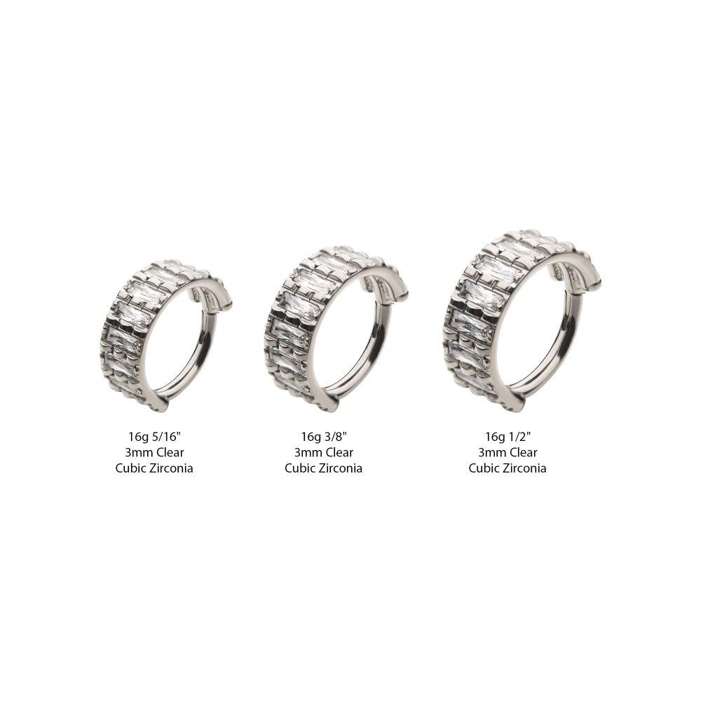Titanium with Step Cut Multi Clear CZ Side Facing Hinged Segment Clicker