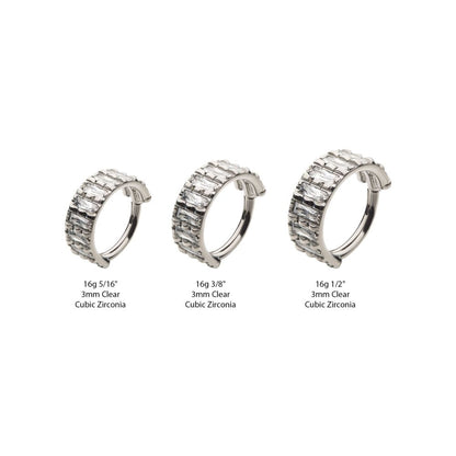 Titanium with Step Cut Multi Clear CZ Side Facing Hinged Segment Clicker