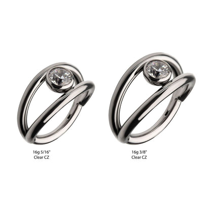Titanium Double Hoop with Bezel Set Round Gem Side Facing Hinged Segment Clicker