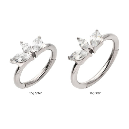 Titanium 3-Cluster Prong Set Marquise CZ Side Facing Hinged Segment Clicker