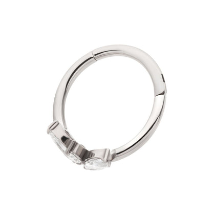 Titanium 3-Cluster Prong Set Marquise CZ Side Facing Hinged Segment Clicker