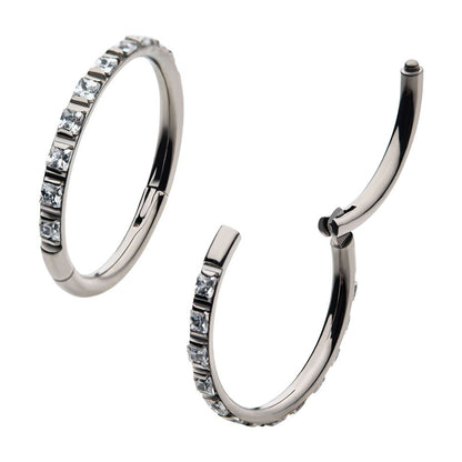 Titanium with 1mm Square Clear AAA CZ Side Facing Hinged Segment Clicker