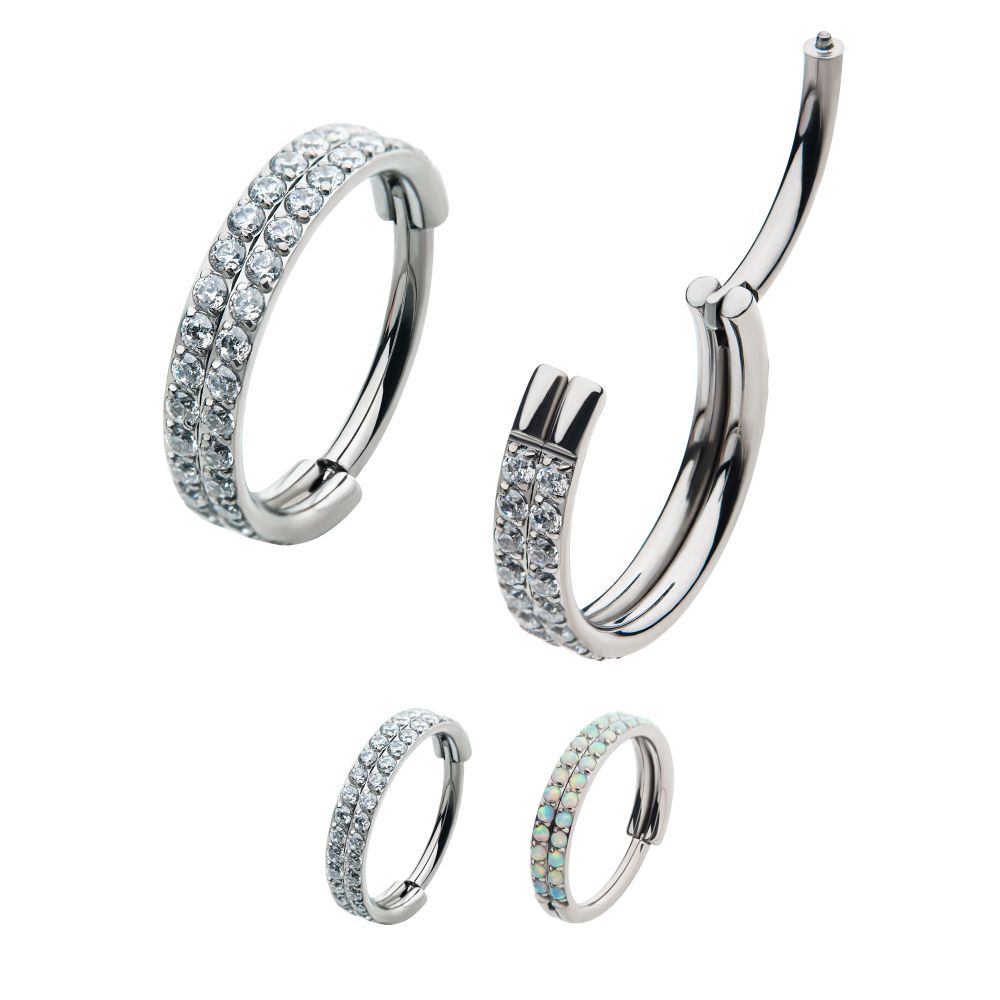 Titanium Double Row Prong Set Round CZ/Opal Side Facing Hinged Segment Clicker