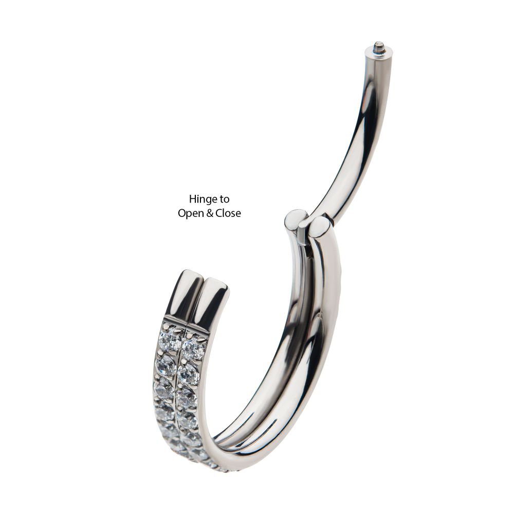 Titanium Double Row Prong Set Round CZ/Opal Side Facing Hinged Segment Clicker