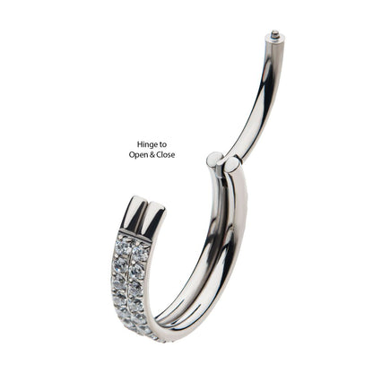Titanium Double Row Prong Set Round CZ/Opal Side Facing Hinged Segment Clicker