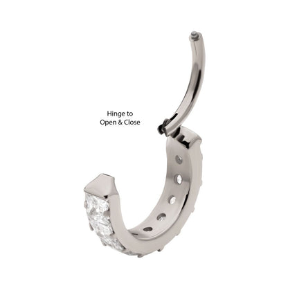 Titanium with Channel Set Princess Gem Side Facing Hinged Segment Clicker