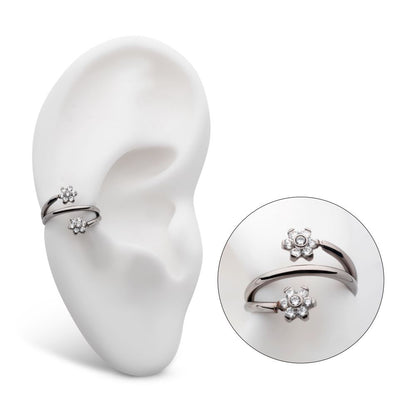 Titanium Double Ended Twist Side Facing Hinged Segment Clicker with Flower CZ