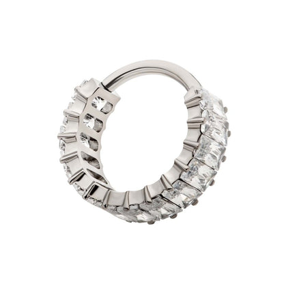 Titanium with CNC Set Baguette CZ Side Facing Hinged Segment Clicker