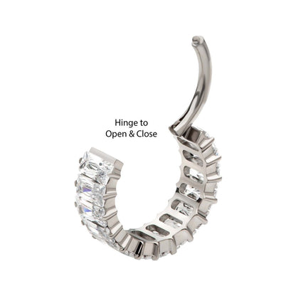Titanium with CNC Set Baguette CZ Side Facing Hinged Segment Clicker