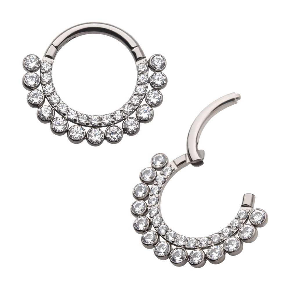 Titanium Double Row Clustered CZ Front Facing Hinged Segment Clicker