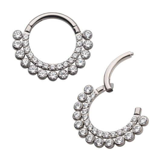 Titanium Double Row Clustered CZ Front Facing Hinged Segment Clicker