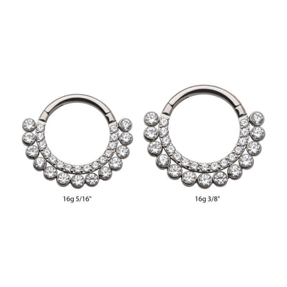 Titanium Double Row Clustered CZ Front Facing Hinged Segment Clicker
