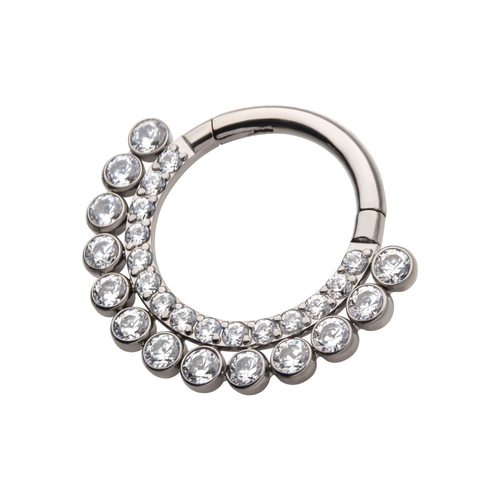 Titanium Double Row Clustered CZ Front Facing Hinged Segment Clicker