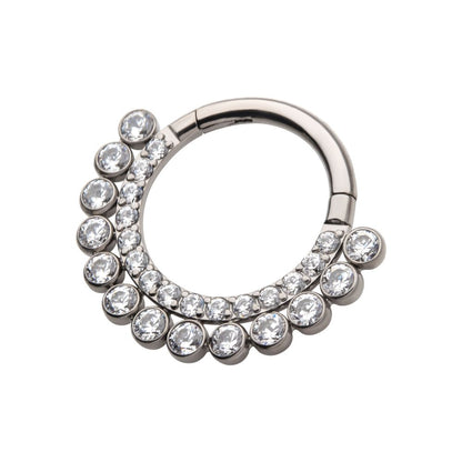 Titanium Double Row Clustered CZ Front Facing Hinged Segment Clicker