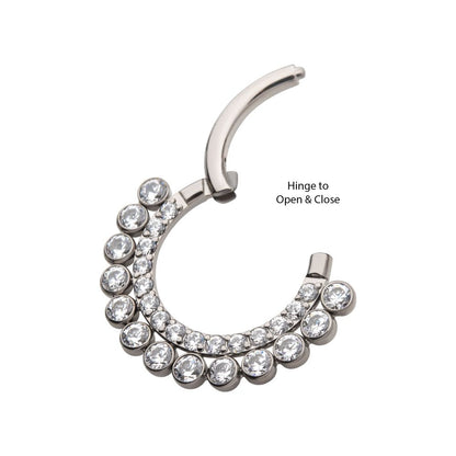 Titanium Double Row Clustered CZ Front Facing Hinged Segment Clicker