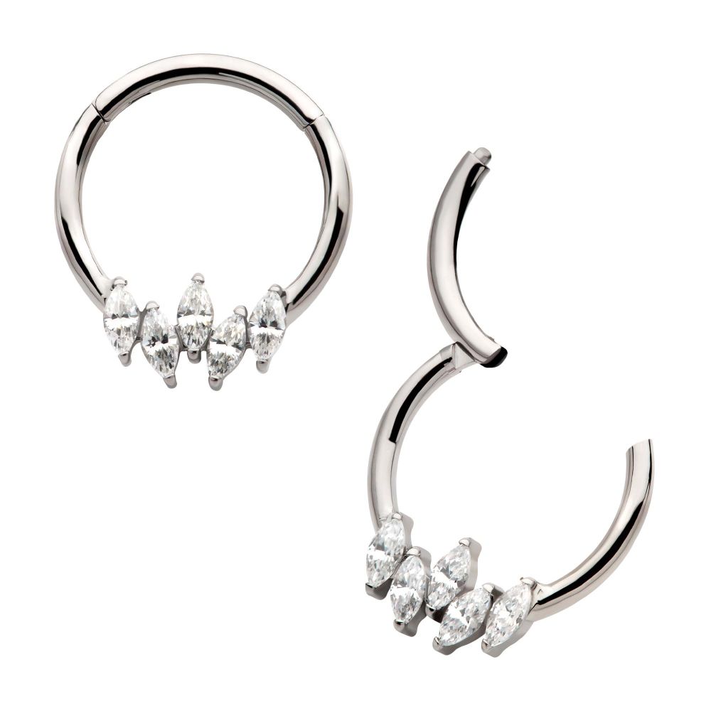 Titanium 5-Cluster Prong Set Marquise CZ Front Facing Hinged Segment Clicker