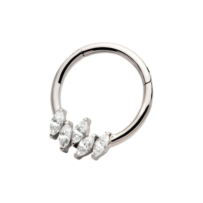 Titanium 5-Cluster Prong Set Marquise CZ Front Facing Hinged Segment Clicker