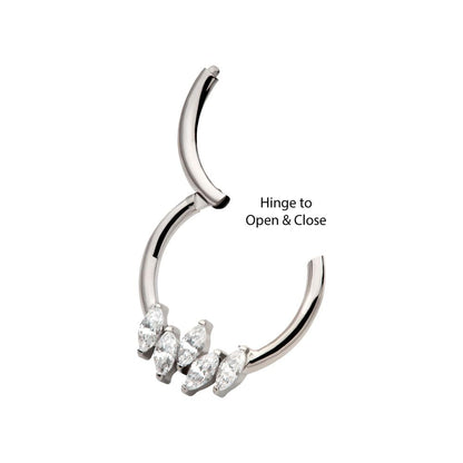 Titanium 5-Cluster Prong Set Marquise CZ Front Facing Hinged Segment Clicker