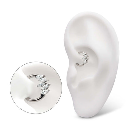 Titanium 5-Cluster Prong Set Marquise CZ Front Facing Hinged Segment Clicker