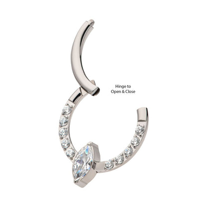 Titanium with 1mm CNC Set Full Clear CZ & Big Marquise CZ Front Facing Hinged Segment Clicker