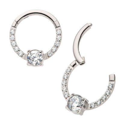 Titanium with 1mm CNC Set Full Clear CZ & Big Round CZ Front Facing Hinged Segment Clicker