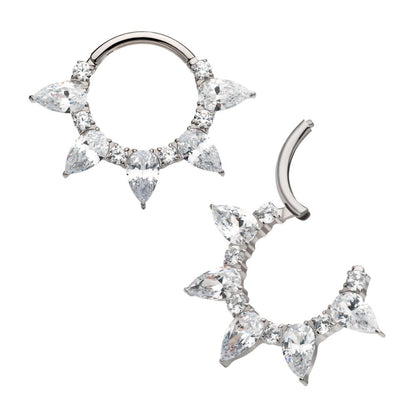 Titanium Clustered Prong Set Round & Teardrop CZ Front Facing Hinged Segment Clicker 