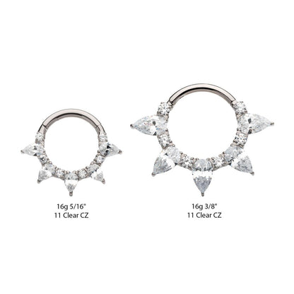 Titanium Clustered Prong Set Round & Teardrop CZ Front Facing Hinged Segment Clicker 