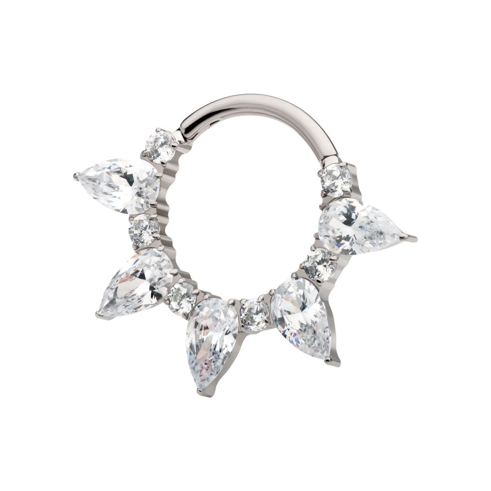 Titanium Clustered Prong Set Round & Teardrop CZ Front Facing Hinged Segment Clicker