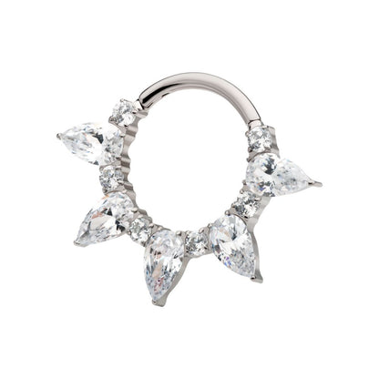 Titanium Clustered Prong Set Round & Teardrop CZ Front Facing Hinged Segment Clicker