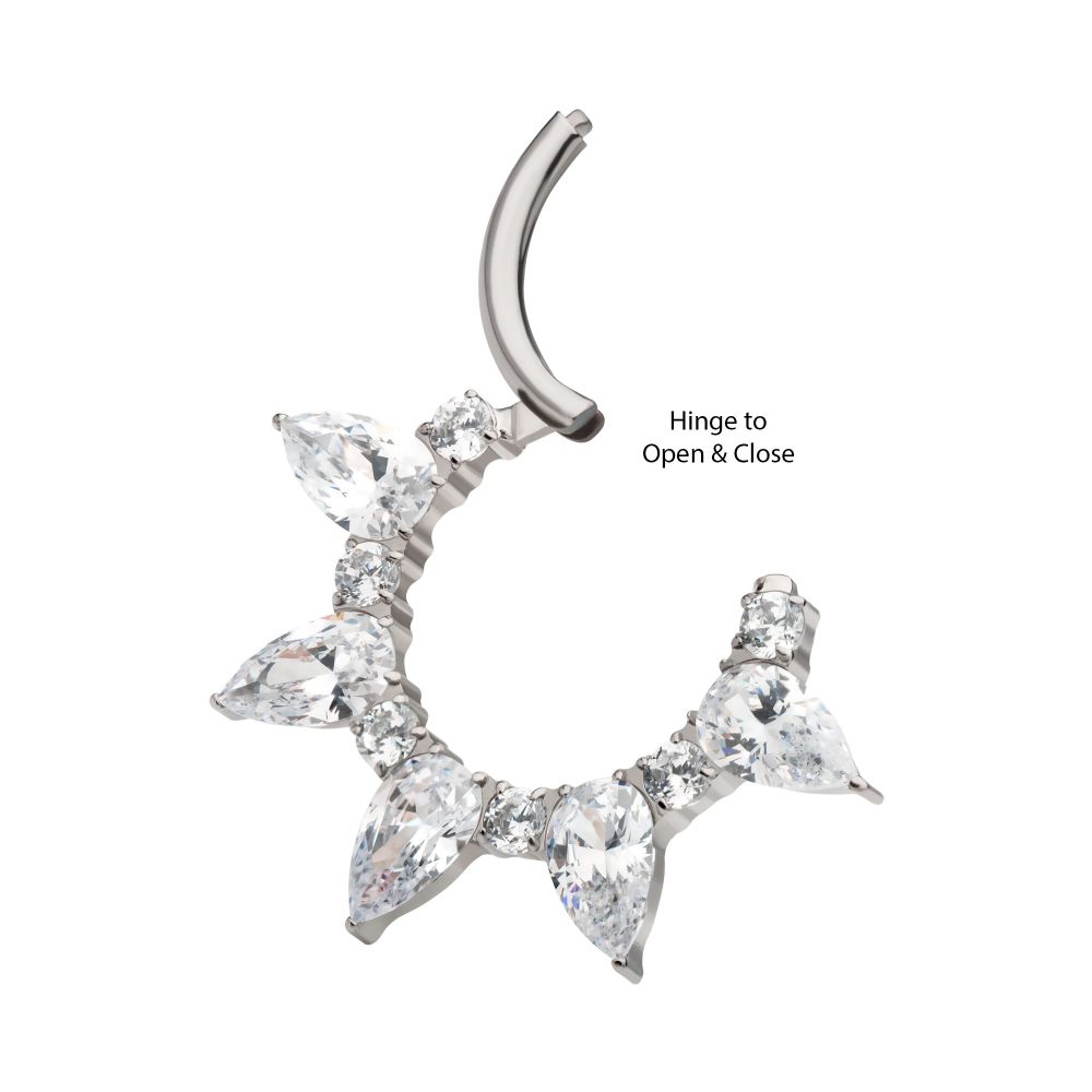 Titanium Clustered Prong Set Round & Teardrop CZ Front Facing Hinged Segment Clicker