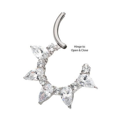 Titanium Clustered Prong Set Round & Teardrop CZ Front Facing Hinged Segment Clicker