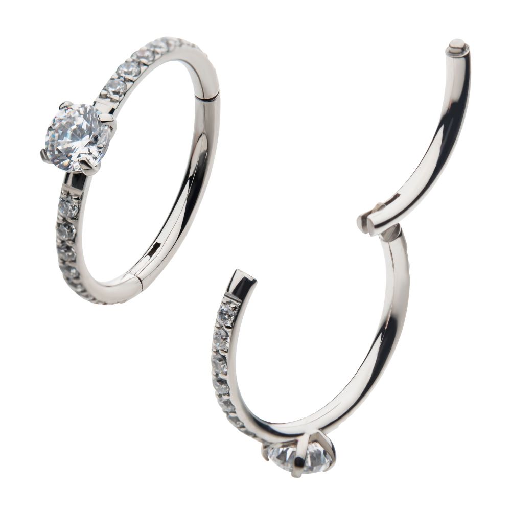 Titanium with Centerpiece Prong Set Round Clear CZ Eternity Side Facing Hinged Segment Clicker